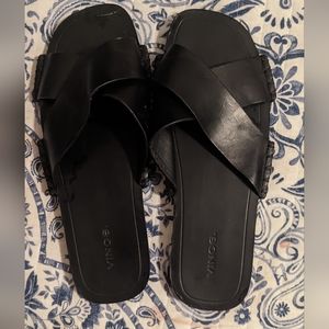 Vince Nico Criss Cross Slides Sandals Leather Black 8.5
